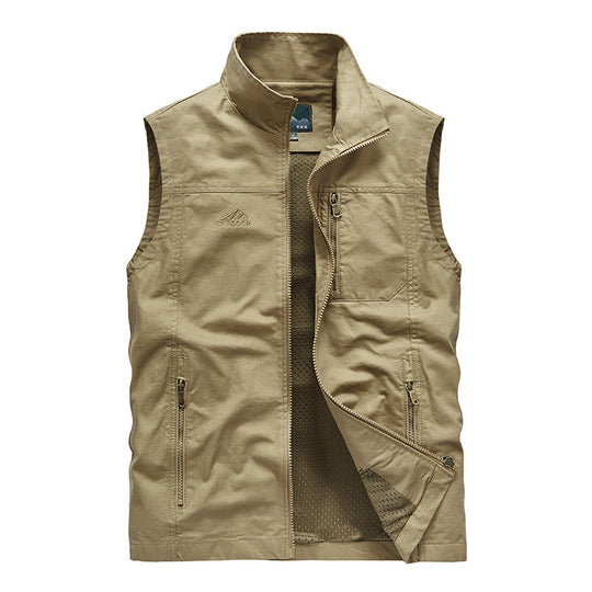 Herren Ärmellose leichte Canvas-Utility-Weste mit atmungsaktivem Mesh-Futter, windabweisender Front und mehreren Reißverschlusstaschen Nord Taschen