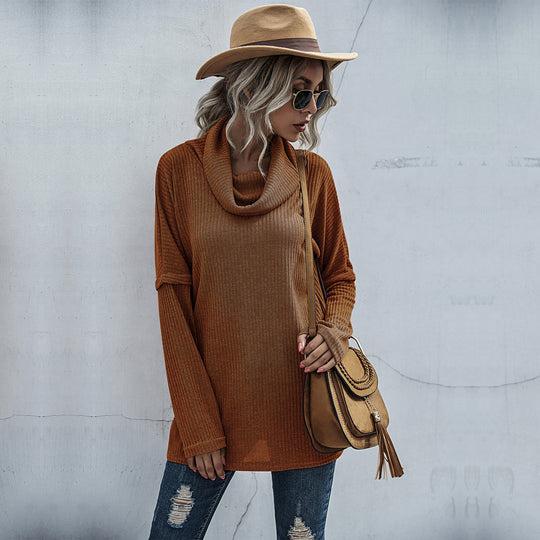 Damen Oversize Feinstrick-Tunika mit weitem Rollkragen und geripptem Strukturstrick Nord Taschen