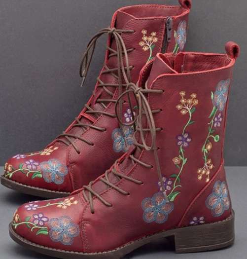 Damen nan bestickte Combat-Stiefelette mit floralem Stickmotiv, seitlicher Reißverschluss und gepolstertem Komfortfußbett Nord Taschen