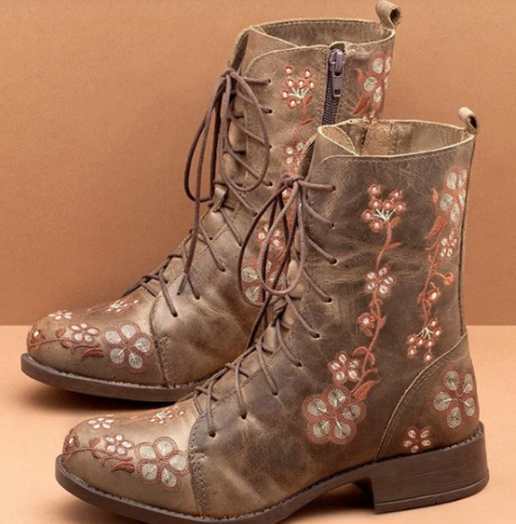 Damen nan bestickte Combat-Stiefelette mit floralem Stickmotiv, seitlicher Reißverschluss und gepolstertem Komfortfußbett Nord Taschen