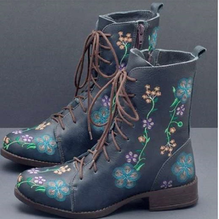 Damen nan bestickte Combat-Stiefelette mit floralem Stickmotiv, seitlicher Reißverschluss und gepolstertem Komfortfußbett Nord Taschen