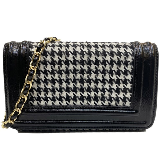 Damen Clutch-Tasche mit schickem Hahnentrittmuster und feinem Kettenriemen Nord Taschen