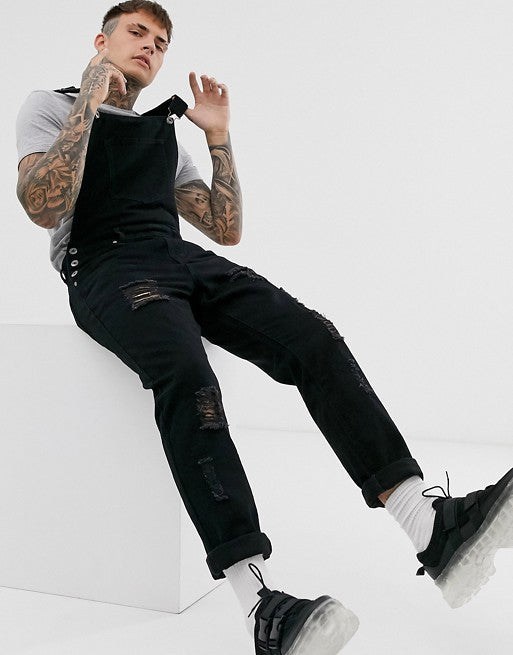 Herren Denim-Latzhose mit lässigen Destroyed-Details