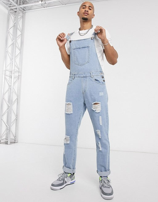 Herren Denim-Latzhose mit lässigen Destroyed-Details
