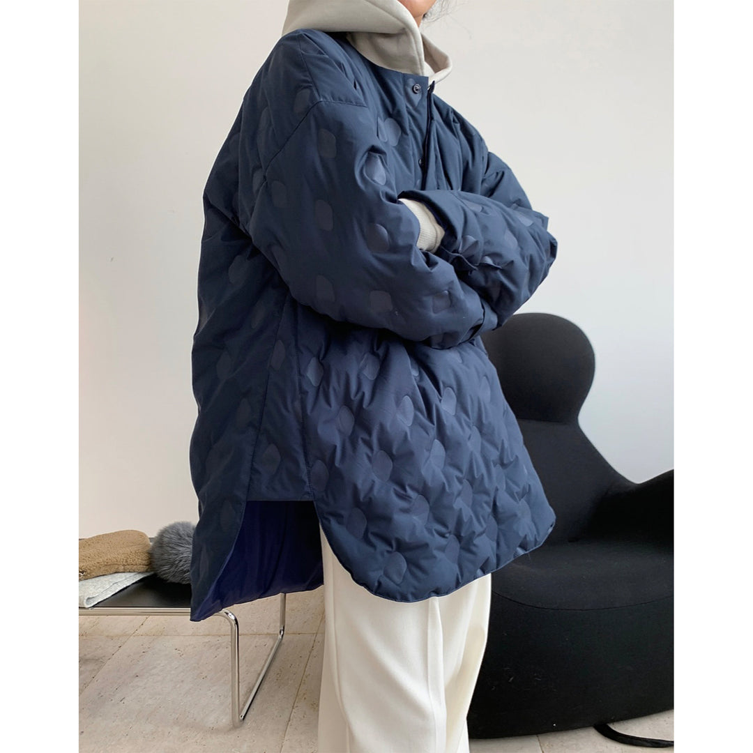 Damen Oversize-Steppjacke ohne Kragen mit Rundhalsausschnitt und leichter Wattierung Nord Taschen
