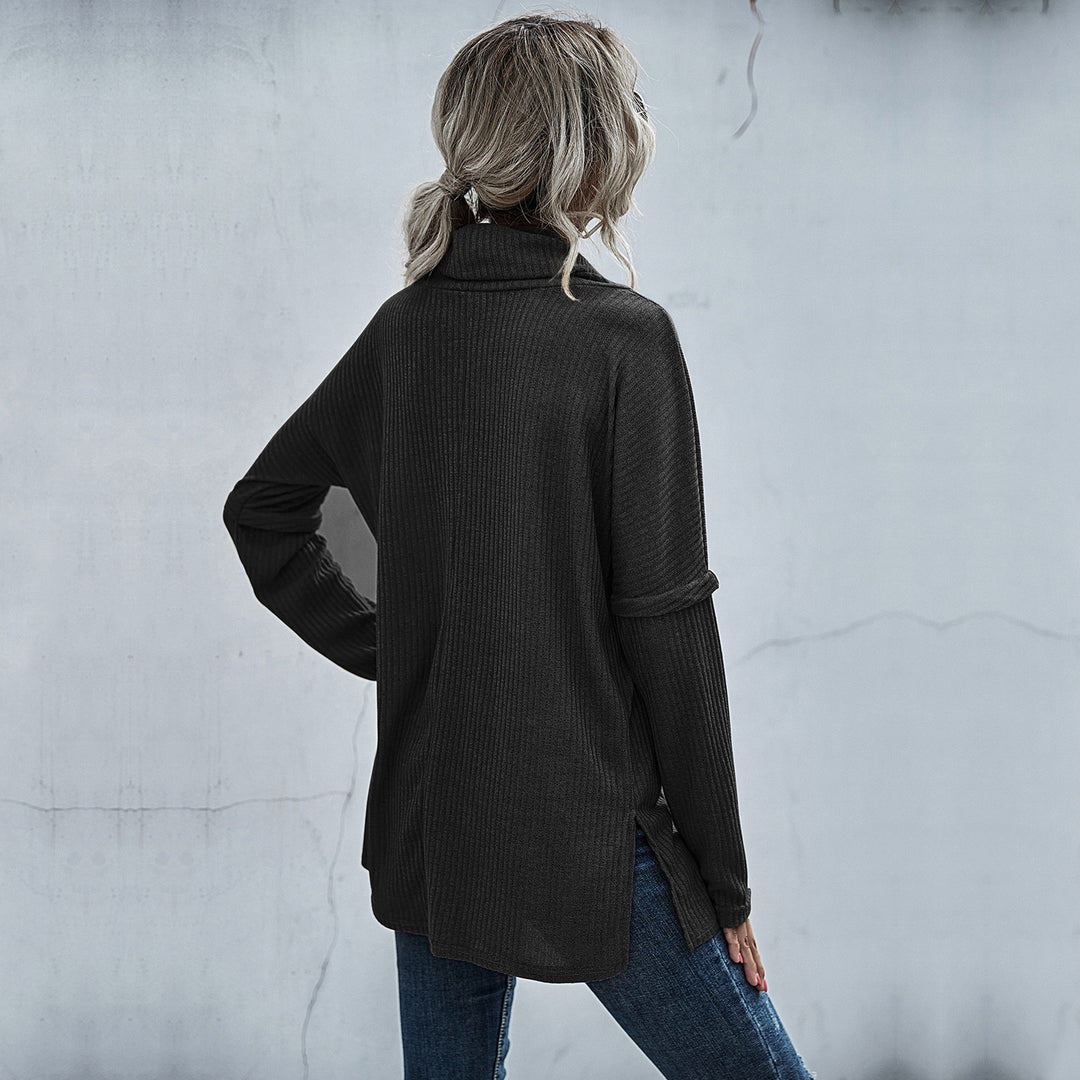 Damen Oversize Feinstrick-Tunika mit weitem Rollkragen und geripptem Strukturstrick Nord Taschen
