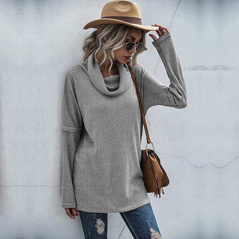 Damen Oversize Feinstrick-Tunika mit weitem Rollkragen und geripptem Strukturstrick Nord Taschen