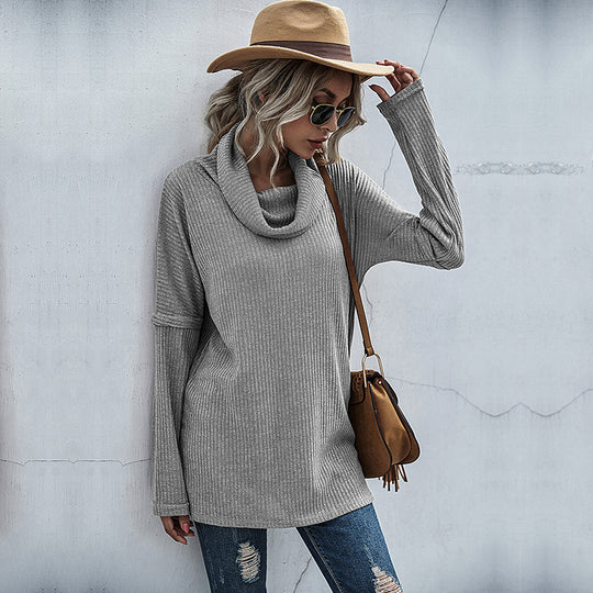 Damen Oversize Feinstrick-Tunika mit weitem Rollkragen und geripptem Strukturstrick Nord Taschen
