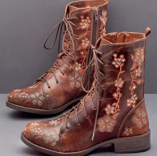 Damen nan bestickte Combat-Stiefelette mit floralem Stickmotiv, seitlicher Reißverschluss und gepolstertem Komfortfußbett Nord Taschen