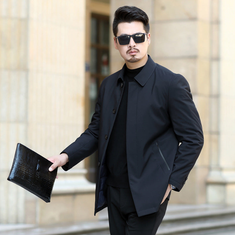 Herren eleganter urbaner Kurzmantel mit Hemdkragen und leichter Isolierung Nord Taschen