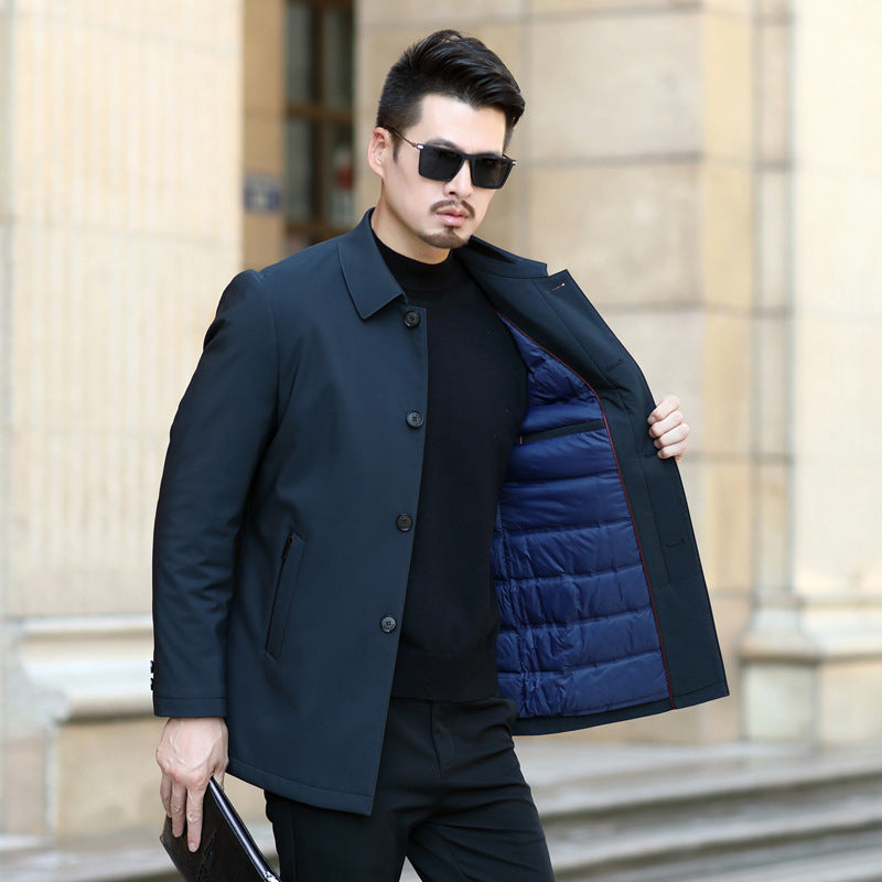 Herren eleganter urbaner Kurzmantel mit Hemdkragen und leichter Isolierung Nord Taschen