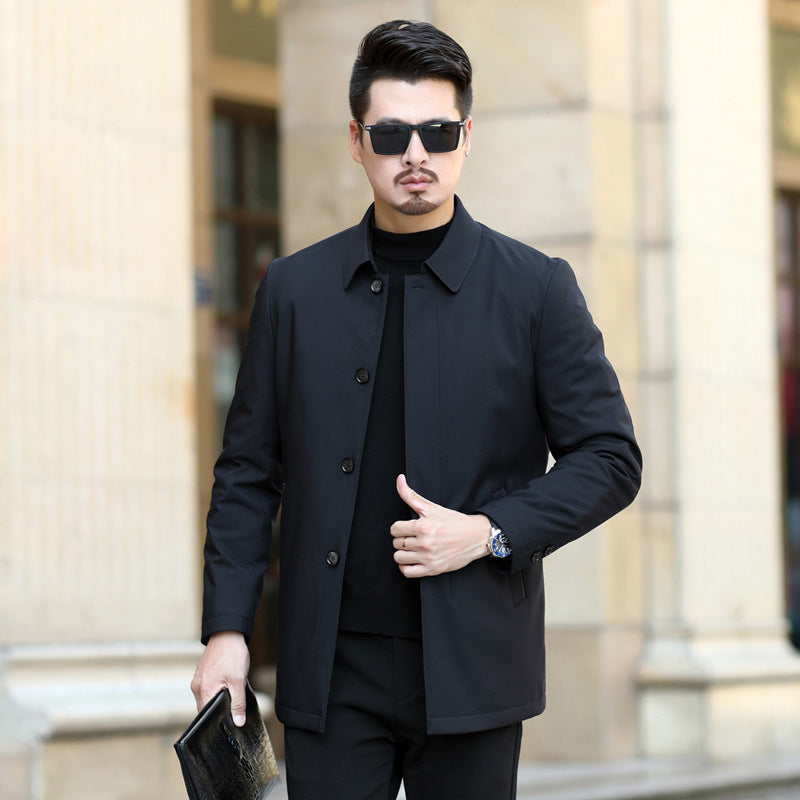 Herren eleganter urbaner Kurzmantel mit Hemdkragen und leichter Isolierung Nord Taschen