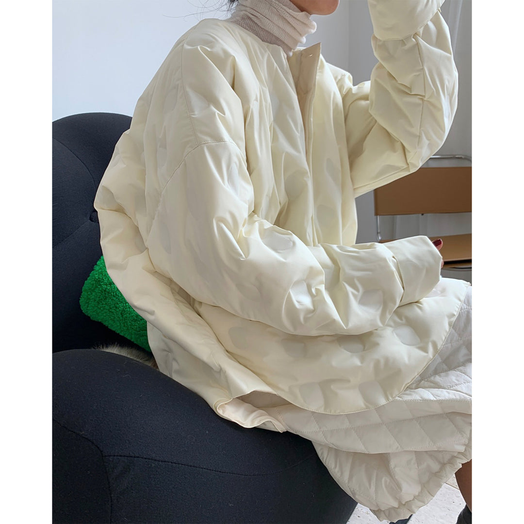 Damen Oversize-Steppjacke ohne Kragen mit Rundhalsausschnitt und leichter Wattierung Nord Taschen