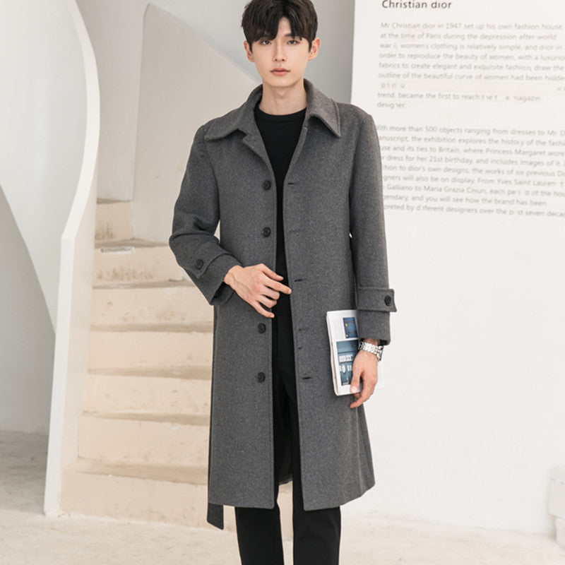 Herren Longline-Wollmix-Mantel mit verdeckter Knopfleiste und Schalkragen Nord Taschen