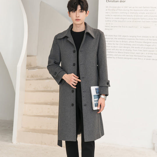 Herren Longline-Wollmix-Mantel mit verdeckter Knopfleiste und Schalkragen Nord Taschen
