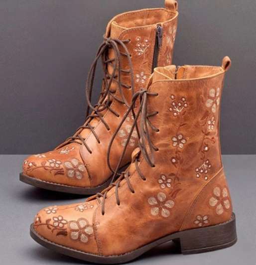 Damen nan bestickte Combat-Stiefelette mit floralem Stickmotiv, seitlicher Reißverschluss und gepolstertem Komfortfußbett Nord Taschen