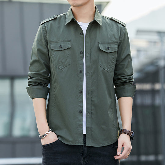 Herren Leichtes Military-inspiriertes Overshirt mit Epauletten und Brustpattentaschen Nord Taschen