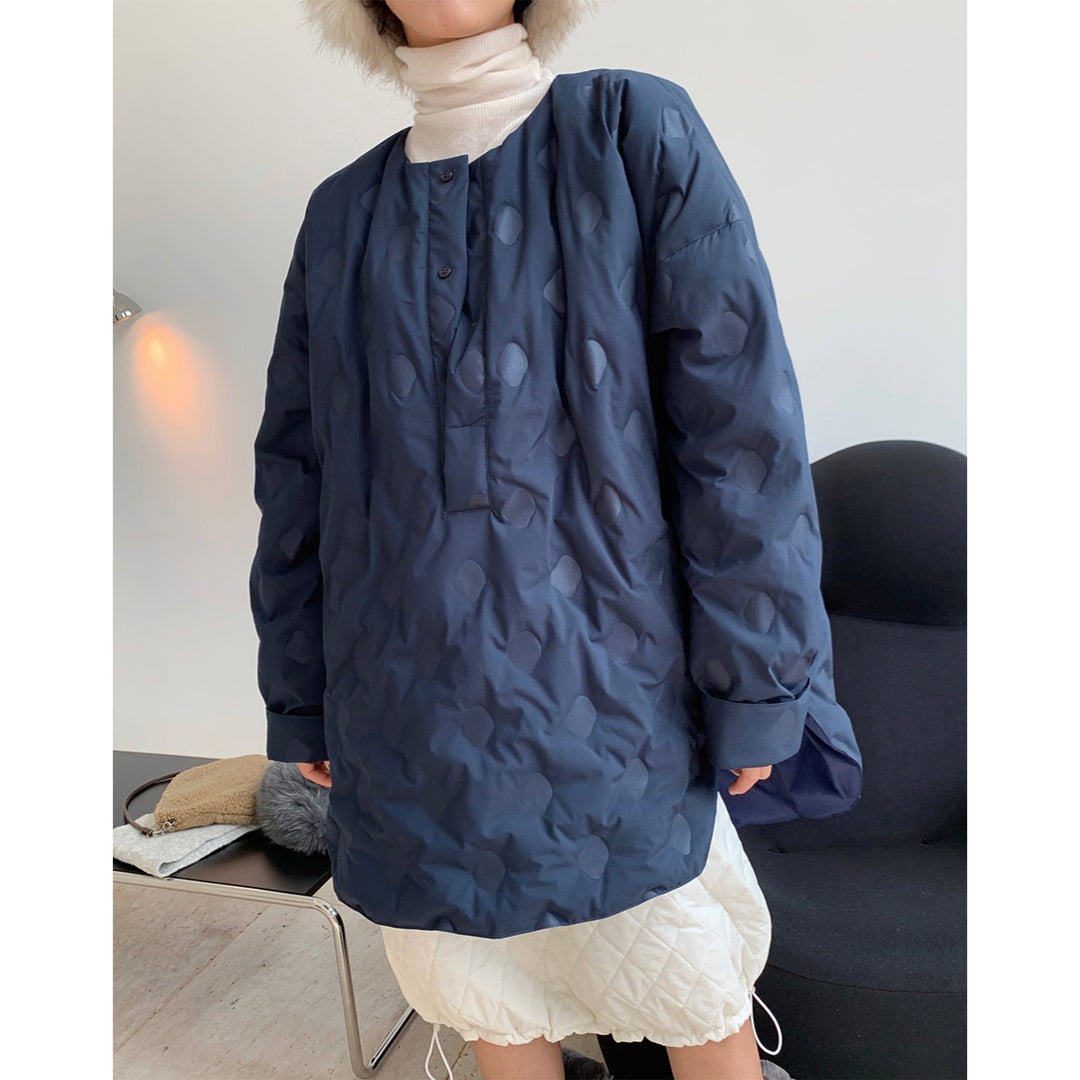 Damen Oversize-Steppjacke ohne Kragen mit Rundhalsausschnitt und leichter Wattierung Nord Taschen