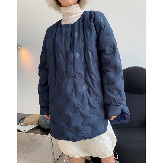 Damen Oversize-Steppjacke ohne Kragen mit Rundhalsausschnitt und leichter Wattierung Nord Taschen