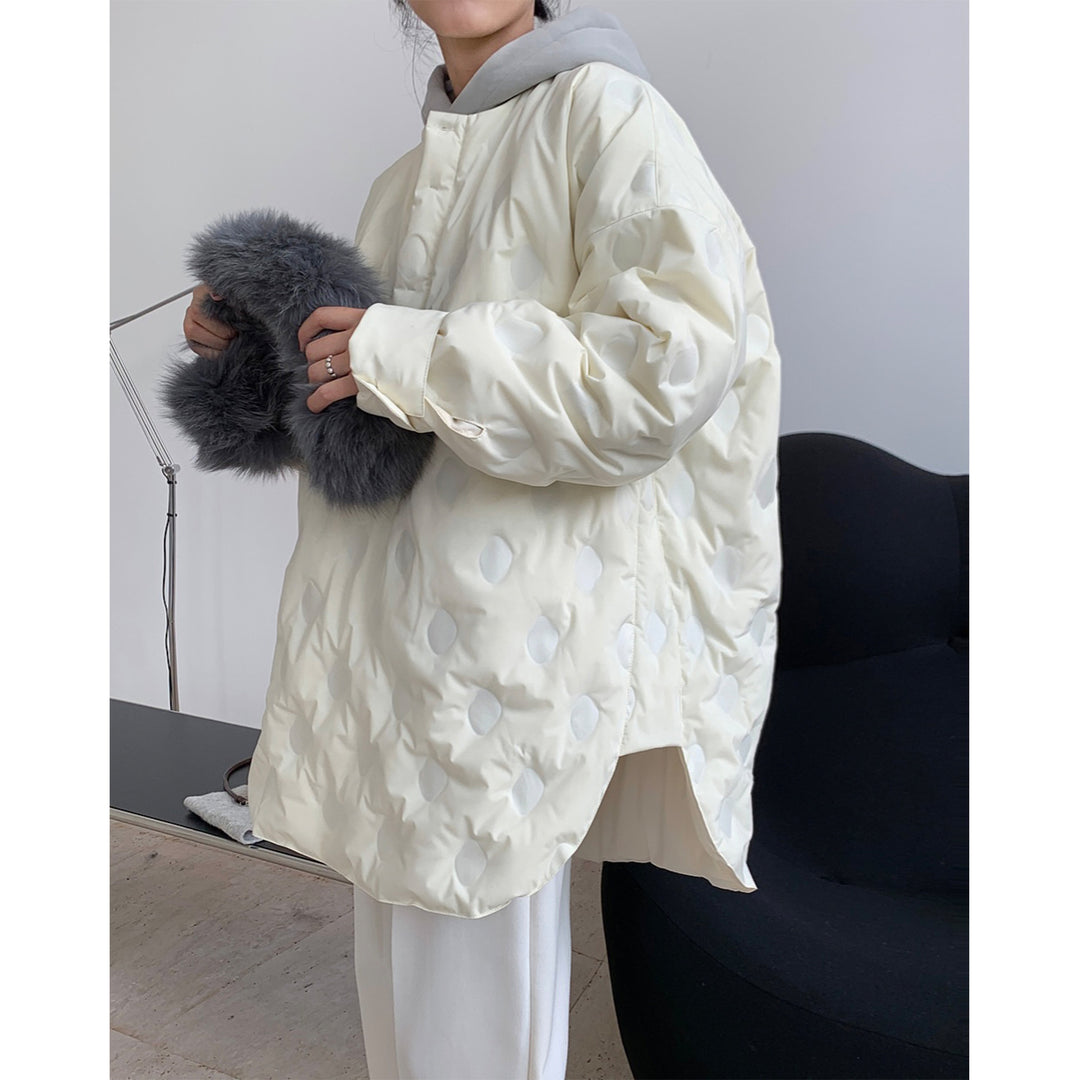 Damen Oversize-Steppjacke ohne Kragen mit Rundhalsausschnitt und leichter Wattierung Nord Taschen