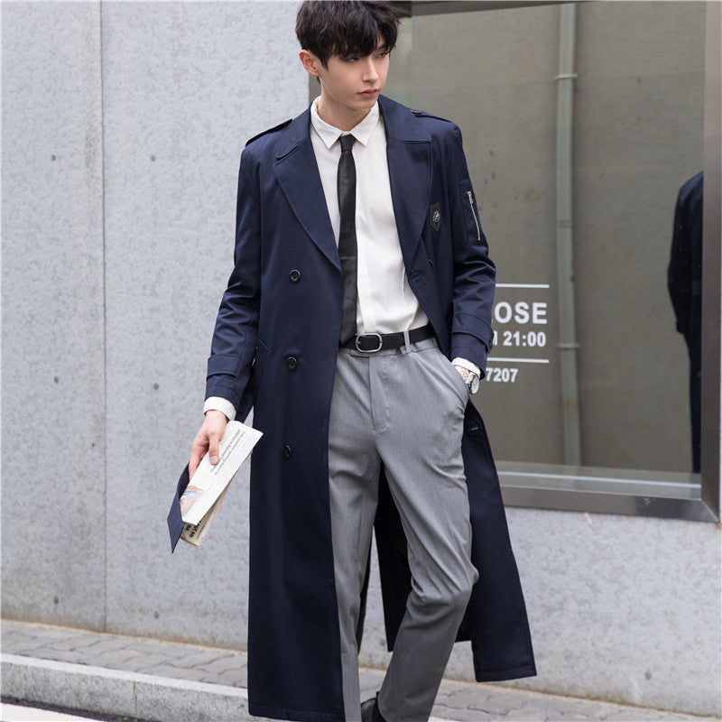 Herren Lang geschnittener Trenchcoat im modernen Citystil mit Ärmel-Reißverschluss und Schalkragen Nord Taschen