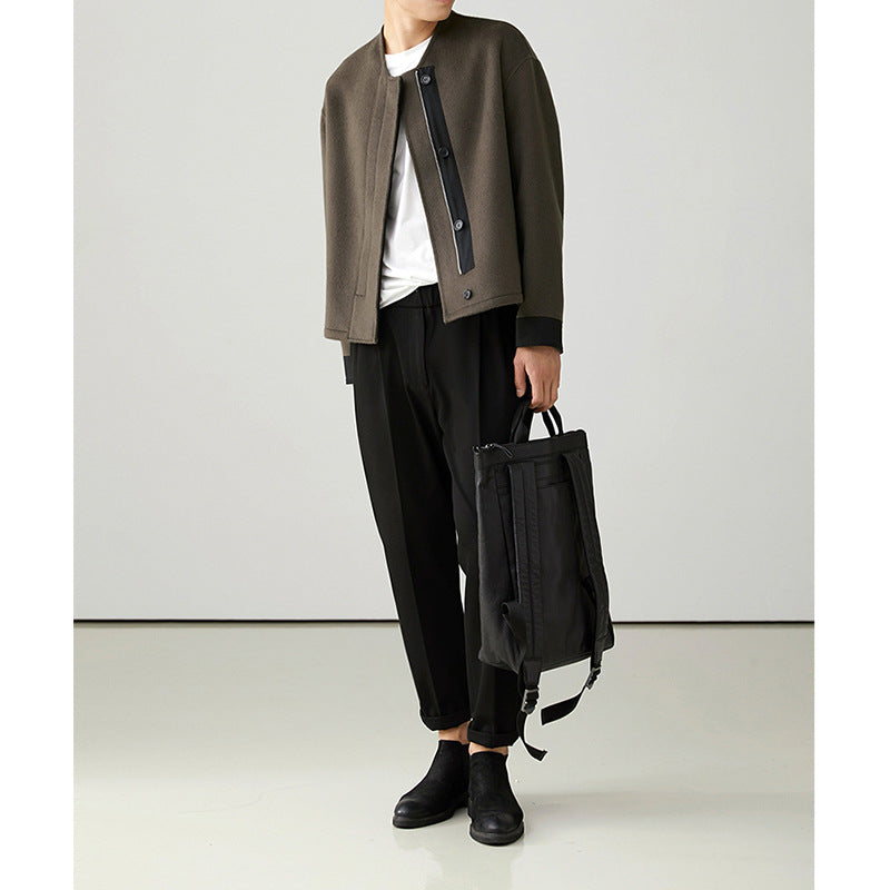 Herren Kurzjacke im Boxy-Schnitt aus Wollmix mit asymmetrischer Reißverschluss- und Knopfblende Nord Taschen