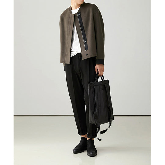 Herren Kurzjacke im Boxy-Schnitt aus Wollmix mit asymmetrischer Reißverschluss- und Knopfblende Nord Taschen