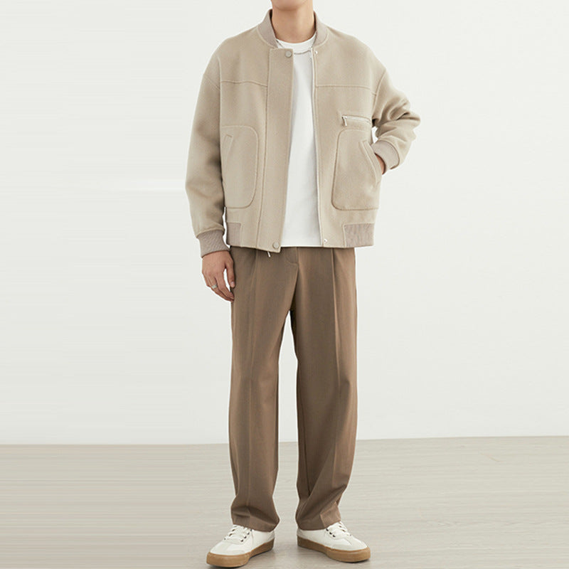 Herren Kurzjacke im Blouson-Stil aus Wollmix mit Rippkragen, Reißverschluss und Brusttasche Nord Taschen
