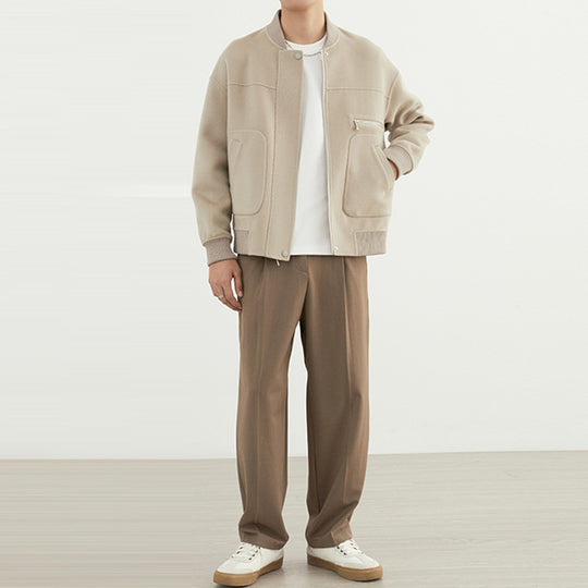 Herren Kurzjacke im Blouson-Stil aus Wollmix mit Rippkragen, Reißverschluss und Brusttasche Nord Taschen