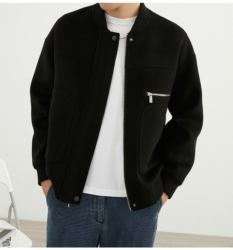 Herren Kurzjacke im Blouson-Stil aus Wollmix mit Rippkragen, Reißverschluss und Brusttasche Nord Taschen