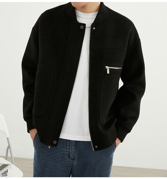 Herren Kurzjacke im Blouson-Stil aus Wollmix mit Rippkragen, Reißverschluss und Brusttasche Nord Taschen