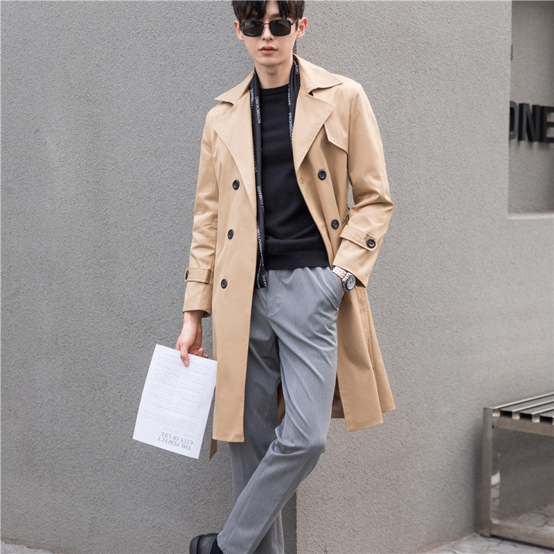 Herren Eleganter taillierter Trenchcoat mit doppelter Knopfleiste und Bindegürtel Nord Taschen