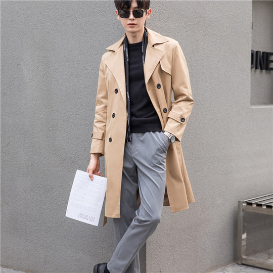 Herren Eleganter taillierter Trenchcoat mit doppelter Knopfleiste und Bindegürtel Nord Taschen