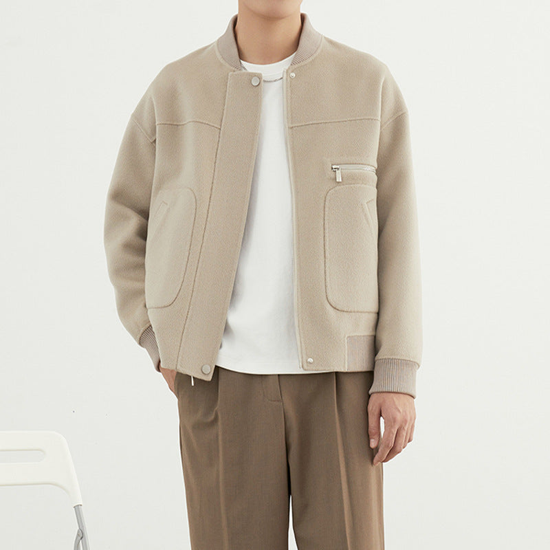 Herren Kurzjacke im Blouson-Stil aus Wollmix mit Rippkragen, Reißverschluss und Brusttasche Nord Taschen