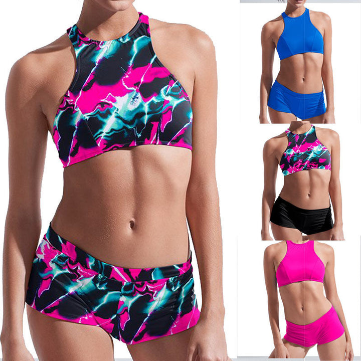 Damen Sport-Bikini mit hochgeschlossenem Oberteil und kurzem Höschen