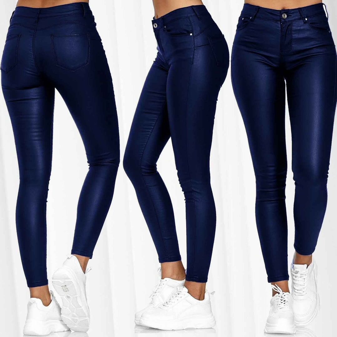 Damen Glattleder-Leggings mit hohem Bund und figurformendem Schnitt