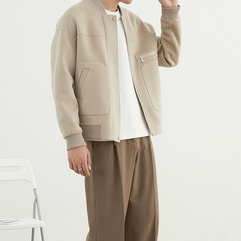 Herren Kurzjacke im Blouson-Stil aus Wollmix mit Rippkragen, Reißverschluss und Brusttasche Nord Taschen