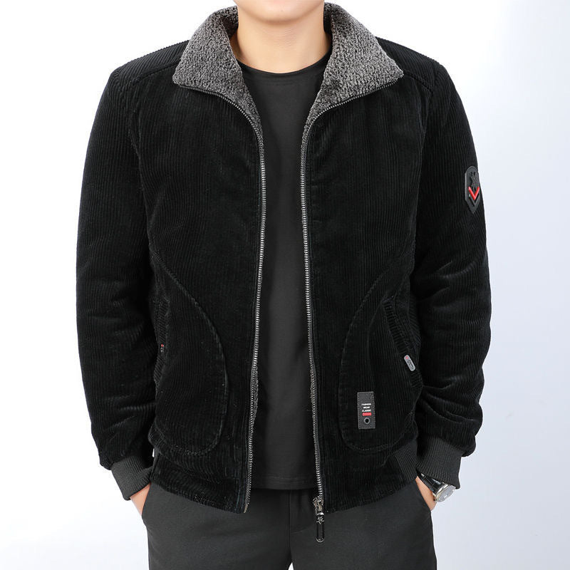 Herren Bequeme Cordjacke mit Fleece-Kragen Nord Taschen