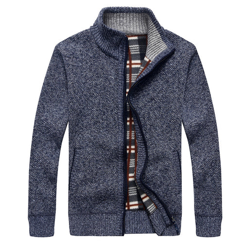 Herren Gefütterte Strick-Zipjacke mit Stehkragen und karierter Fleece-Innenseite Nord Taschen