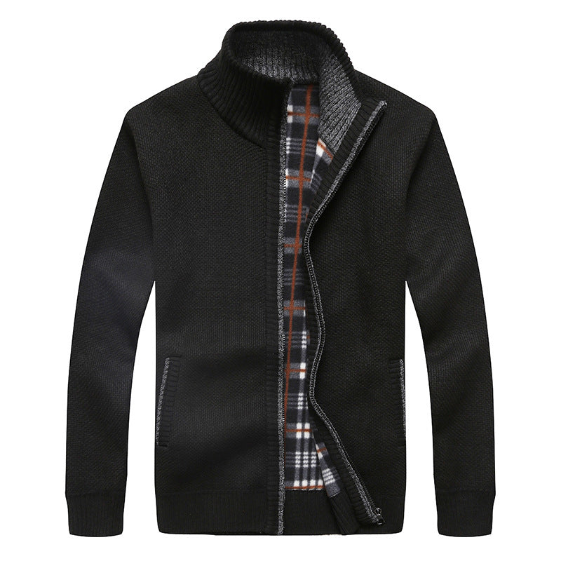 Herren Gefütterte Strick-Zipjacke mit Stehkragen und karierter Fleece-Innenseite Nord Taschen