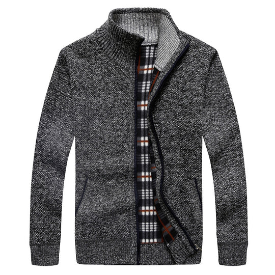 Herren Gefütterte Strick-Zipjacke mit Stehkragen und karierter Fleece-Innenseite Nord Taschen