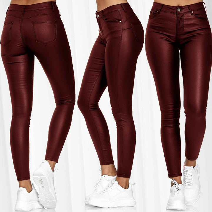 Damen Glattleder-Leggings mit hohem Bund und figurformendem Schnitt