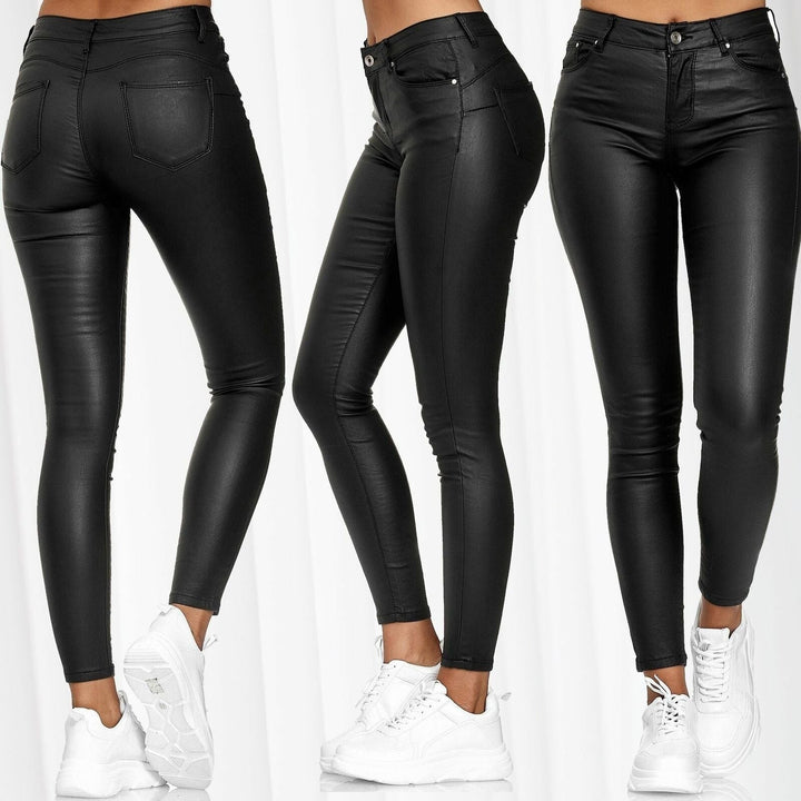 Damen Glattleder-Leggings mit hohem Bund und figurformendem Schnitt
