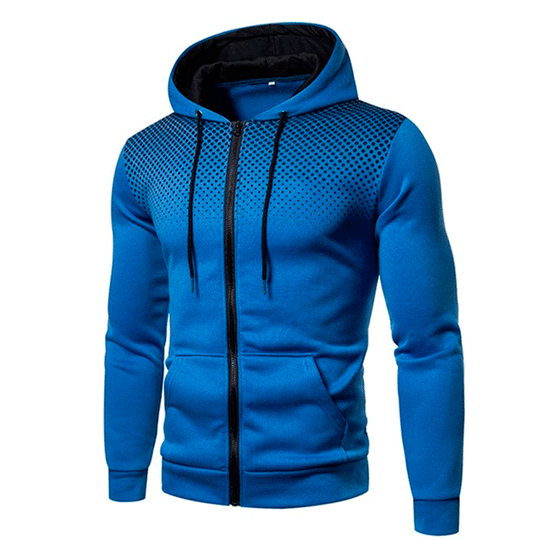 Herren sportiver Kapuzenpullover mit durchgehendem Reißverschluss, kontrastierendem Innenfutter und atmungsaktivem Punktmuster Nord Taschen
