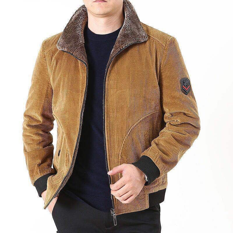 Herren Bequeme Cordjacke mit Fleece-Kragen Nord Taschen