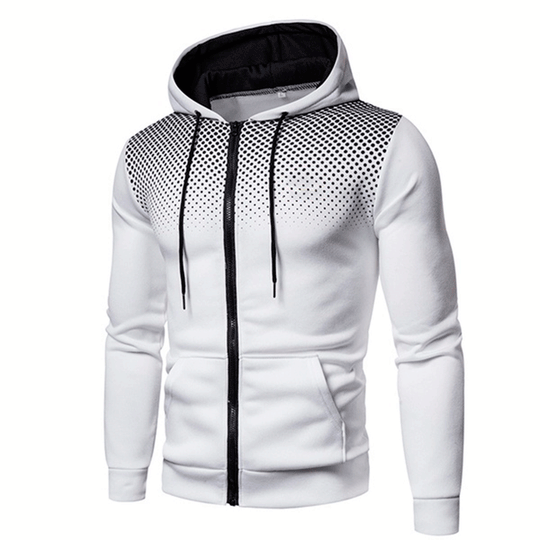 Herren sportiver Kapuzenpullover mit durchgehendem Reißverschluss, kontrastierendem Innenfutter und atmungsaktivem Punktmuster Nord Taschen