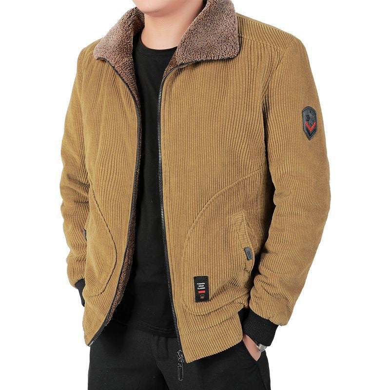 Herren Bequeme Cordjacke mit Fleece-Kragen Nord Taschen