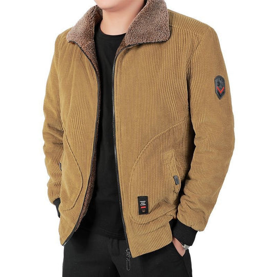 Herren Bequeme Cordjacke mit Fleece-Kragen Nord Taschen