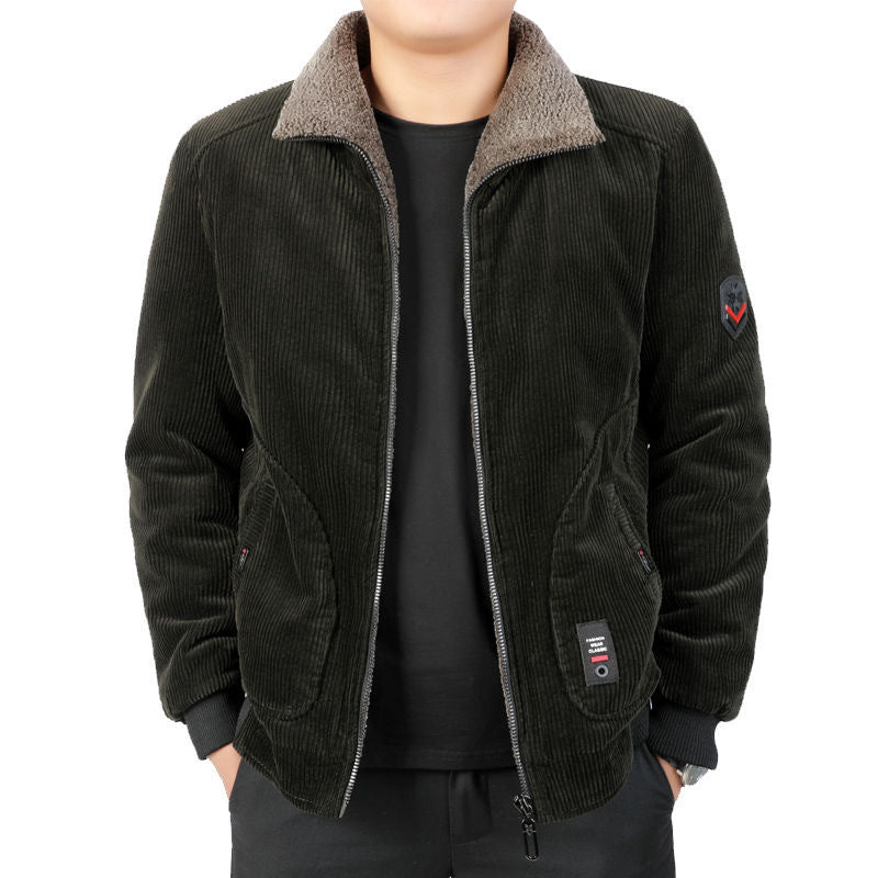 Herren Bequeme Cordjacke mit Fleece-Kragen Nord Taschen