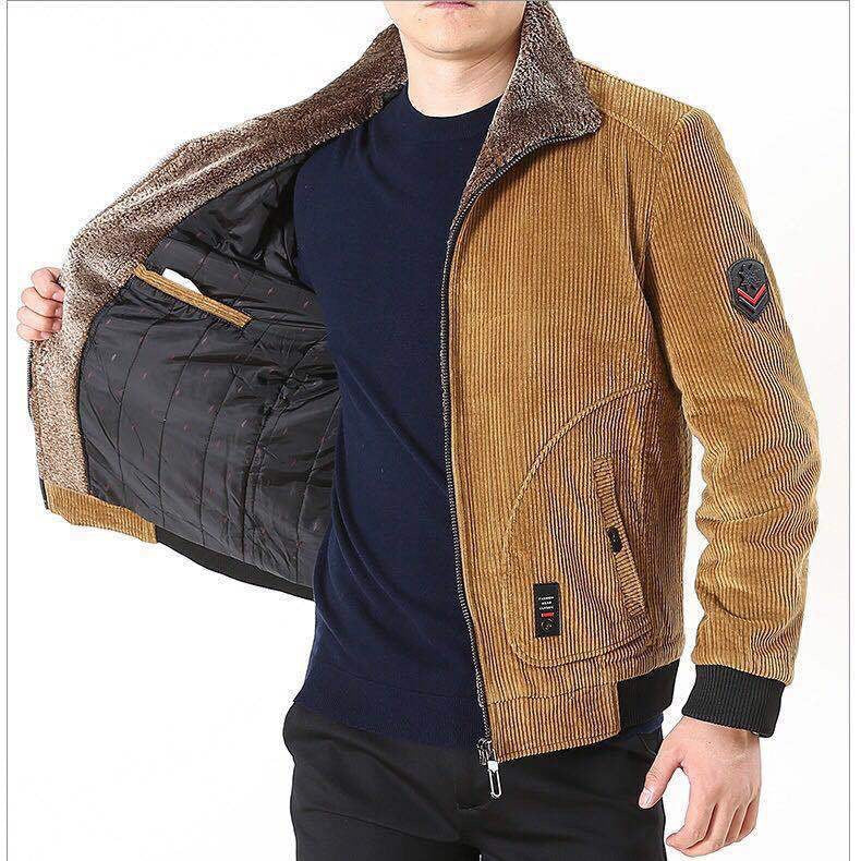 Herren Bequeme Cordjacke mit Fleece-Kragen Nord Taschen
